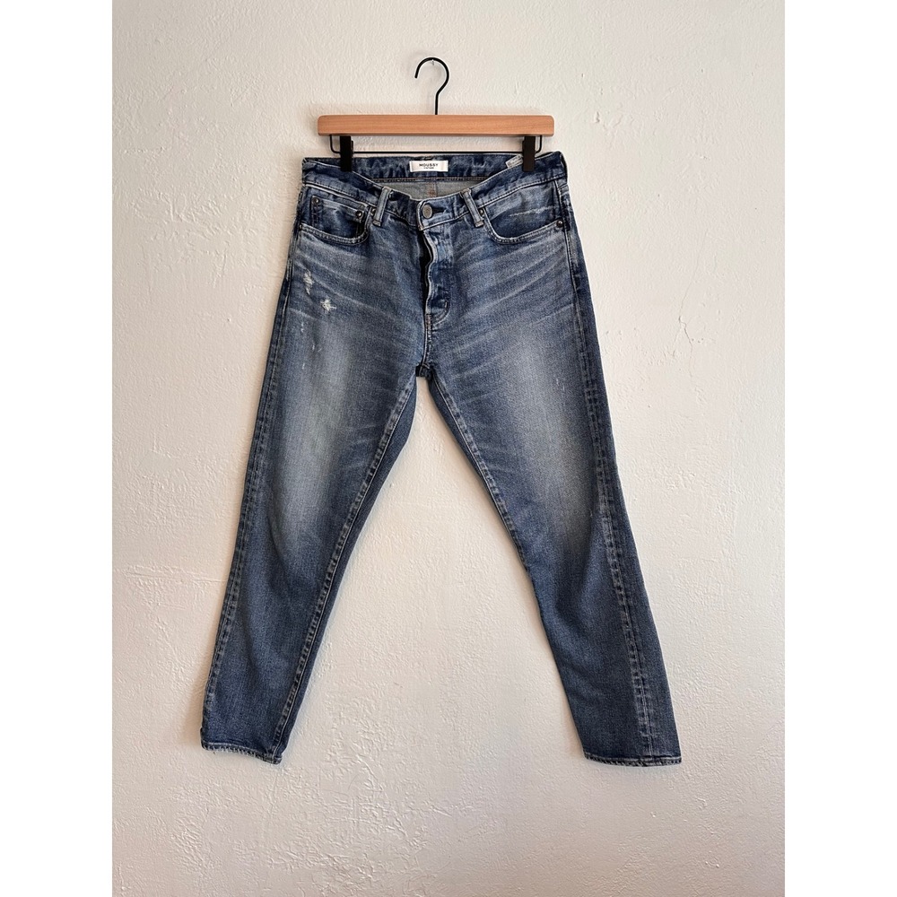 Moussy Vintage Women Tapered Leg Blue Distressed Japanese Denim Jeans Size 28